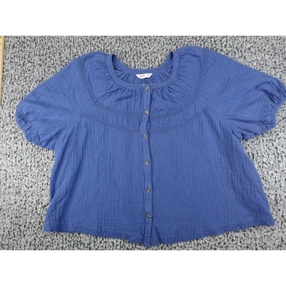 Sonoma Goods For Life Tops - Sonoma Blouse Womens XXL Liam‎ Blue Cotton Double Gauze Lace Boho WS41W005SA
